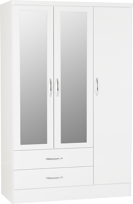 Nevada 3 Door 2 Drawer Mirrored Wardrobe In White Gloss